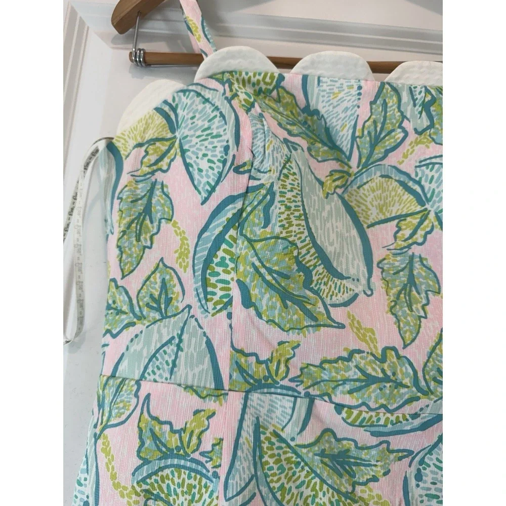 Lilly Pulitzer Sz 10 Scalloped Shift Dress Pink Green Leaf Print Coastal Resort - Picture 4 of 10